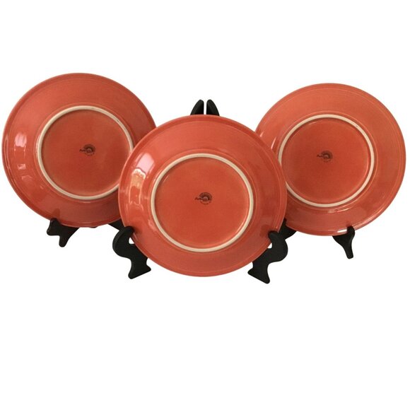 FIESTA WARE Homer Laughlin MILLENNIUM Geo 2000 Persimmon 3 Dinner Plates 10.5 - Picture 2 of 6